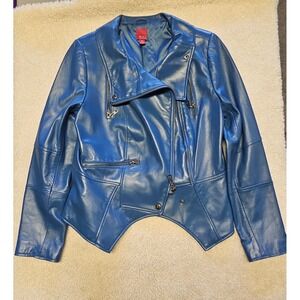 g.i.l.i Genuine Leather Blue Moto Jacket edgy sexy size 12 street style rocker
